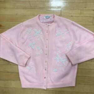 Vintage Pink Beaded Grandmacore Lambswool Sweater Size S/M
